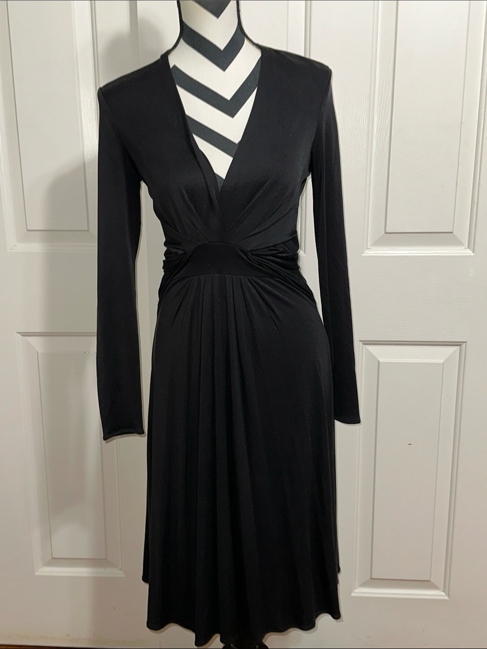 Tory Burch Black Silk Long-Sleeve Twist-Waist Midi Dress